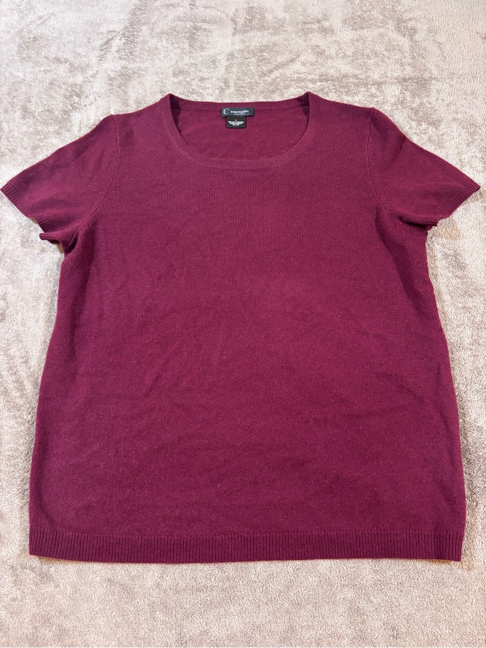 C by Bloomingdales Short Sleeve Crewneck Cashmere Sweater Top Womens Large